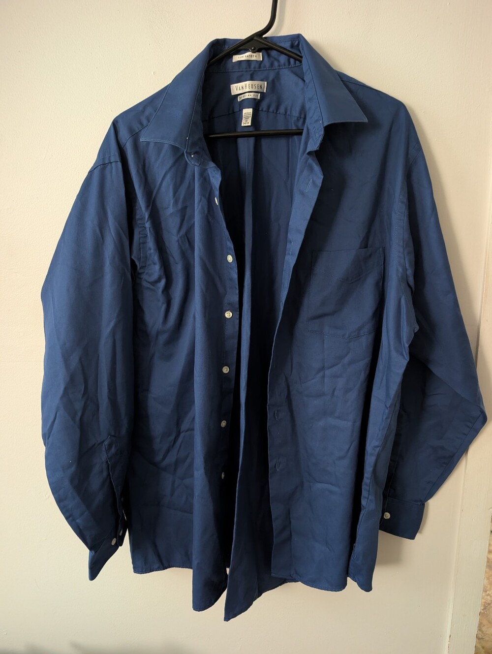 Van Huesen Lux Sateen Mens Blue Dress Shirt
